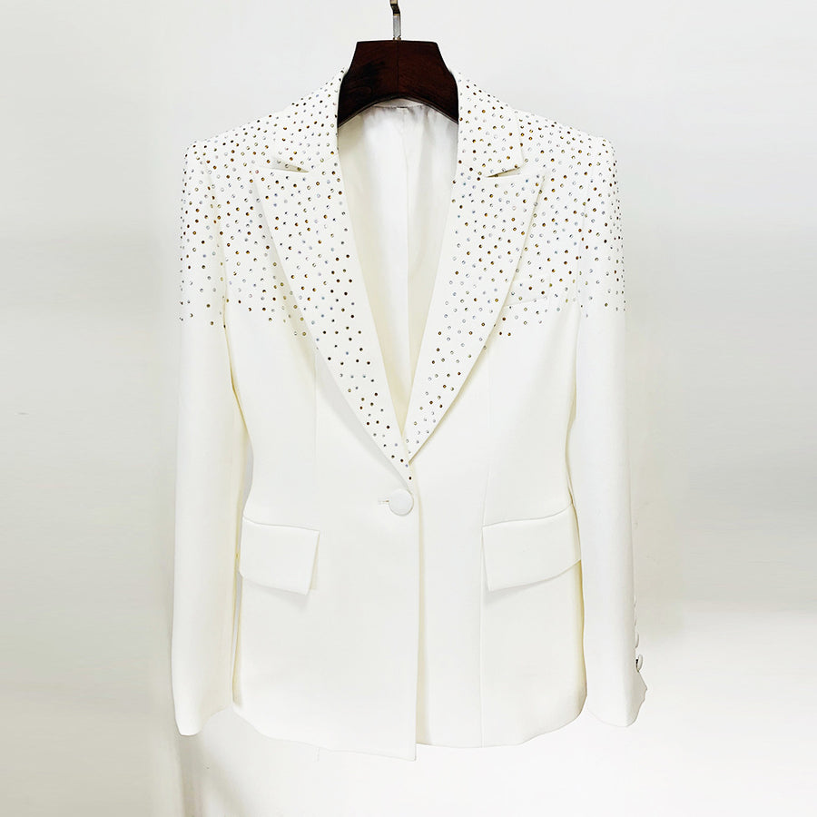 Rhinestone Slim One Button Blazer