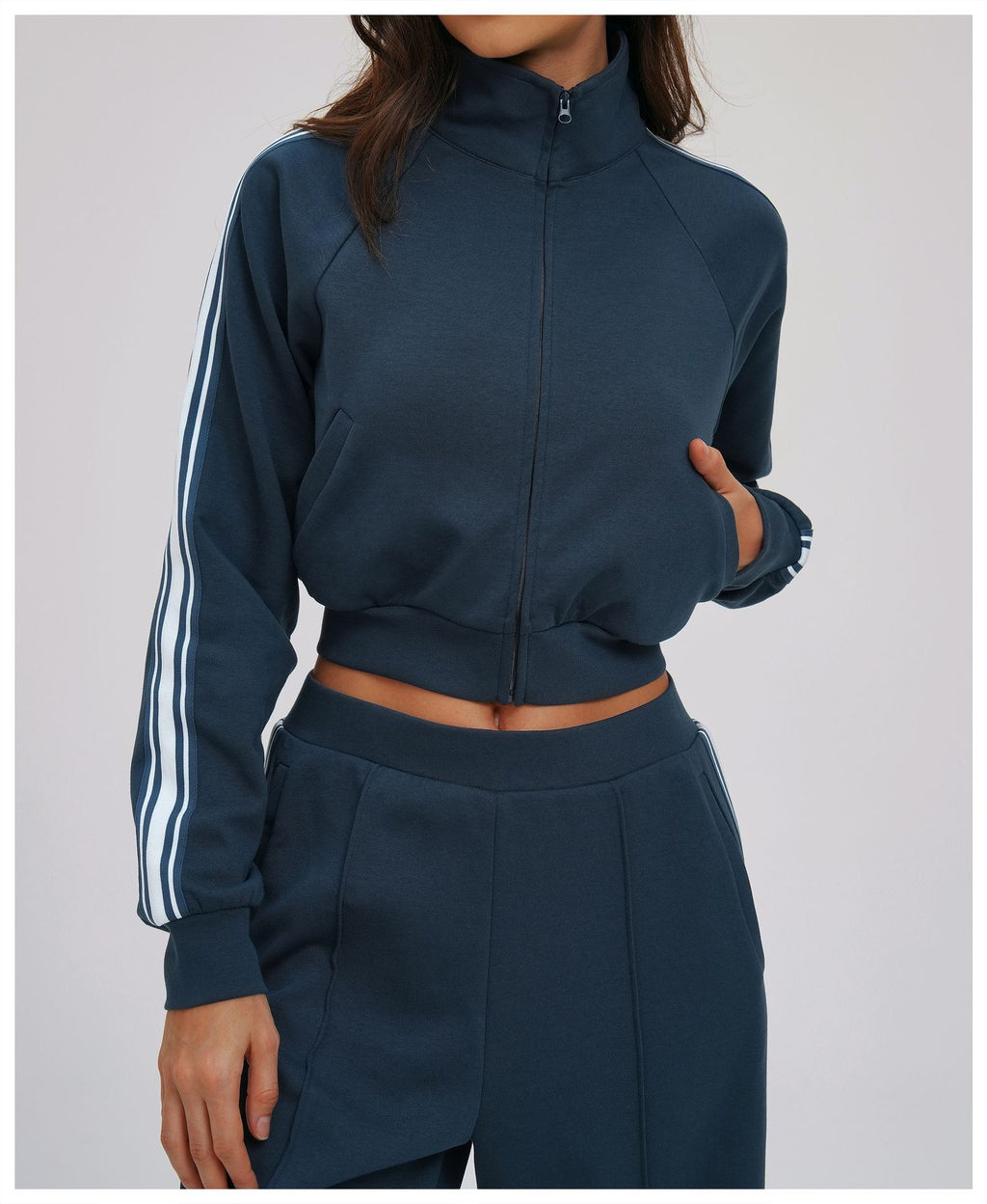 Contrast Color Sweatshirt Coat High Collar Windproof Zipper Pocket Thick Sweater Outdoor Sports Cycling Coat