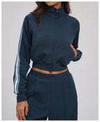 Contrast Color Sweatshirt Coat High Collar Windproof Zipper Pocket Thick Sweater Outdoor Sports Cycling Coat