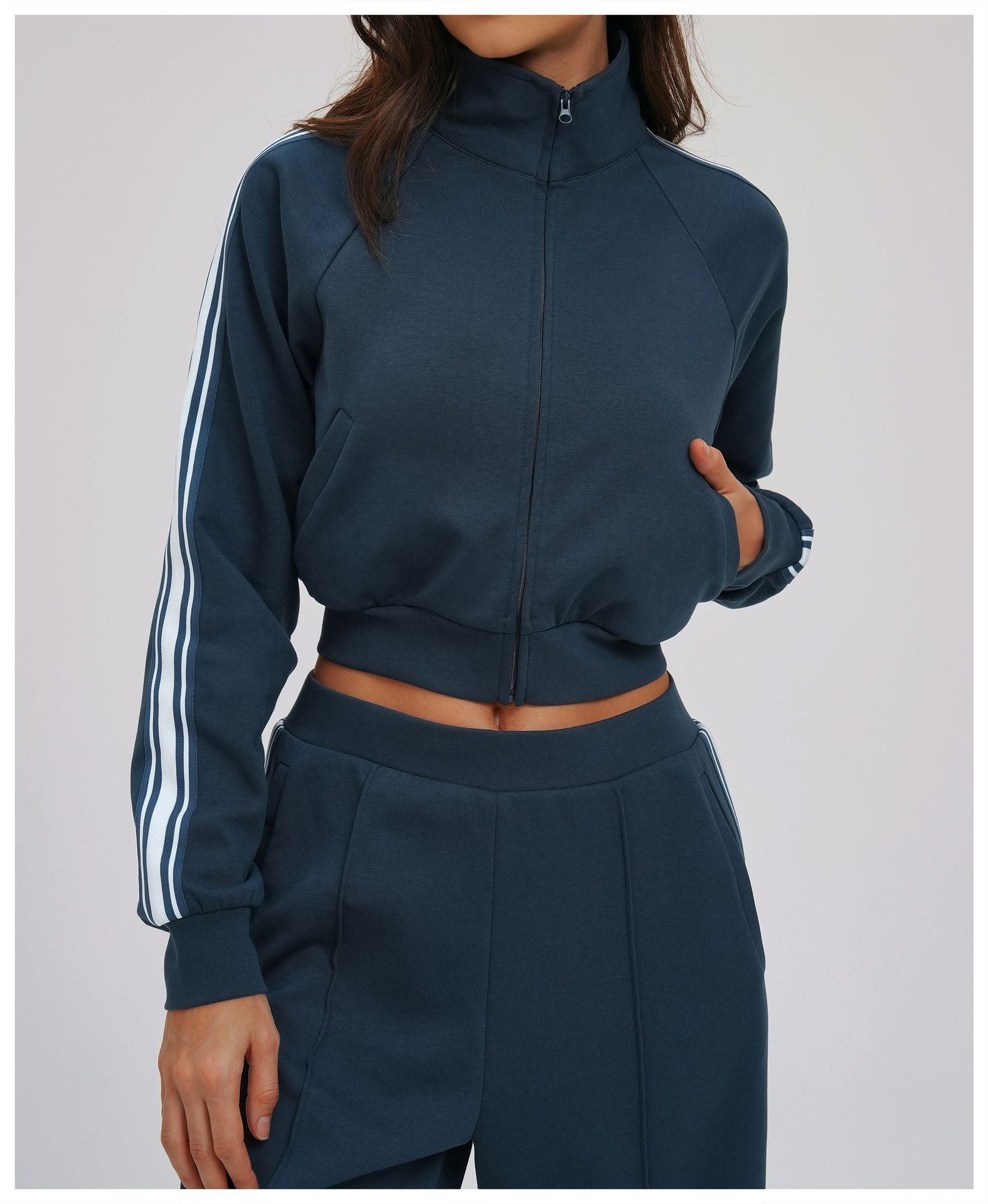Contrast Color Sweatshirt Coat High Collar Windproof Zipper Pocket Thick Sweater Outdoor Sports Cycling Coat
