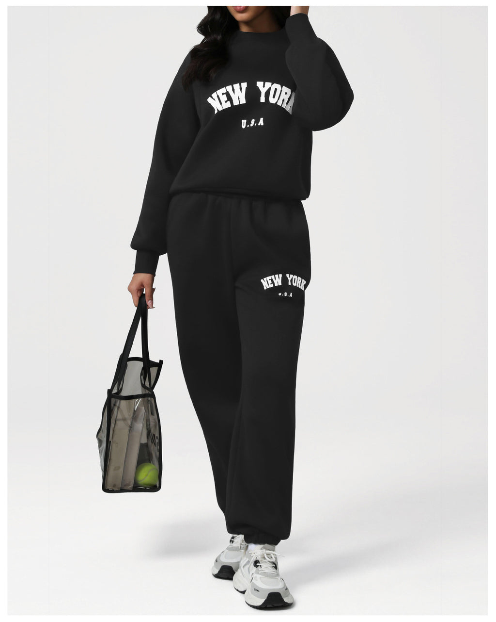 Autumn Winter Ankle Banded Sweatpants Slim Fitting Track Pants Warm Letter Graphic Printing Casual Long Sleeve Sweatshirt Two Piece Sets