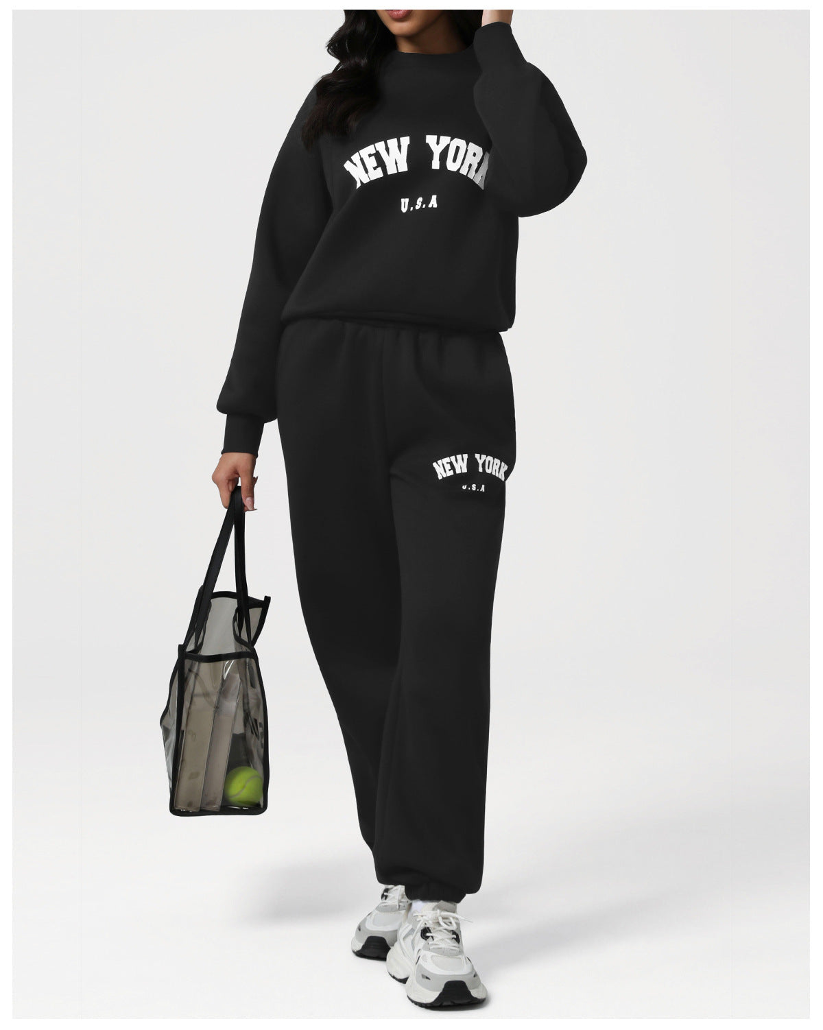 Autumn Winter Ankle Banded Sweatpants Slim Fitting Track Pants Warm Letter Graphic Printing Casual Long Sleeve Sweatshirt Two Piece Sets