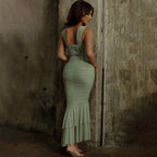 Spring Pleated Fishtail Dress