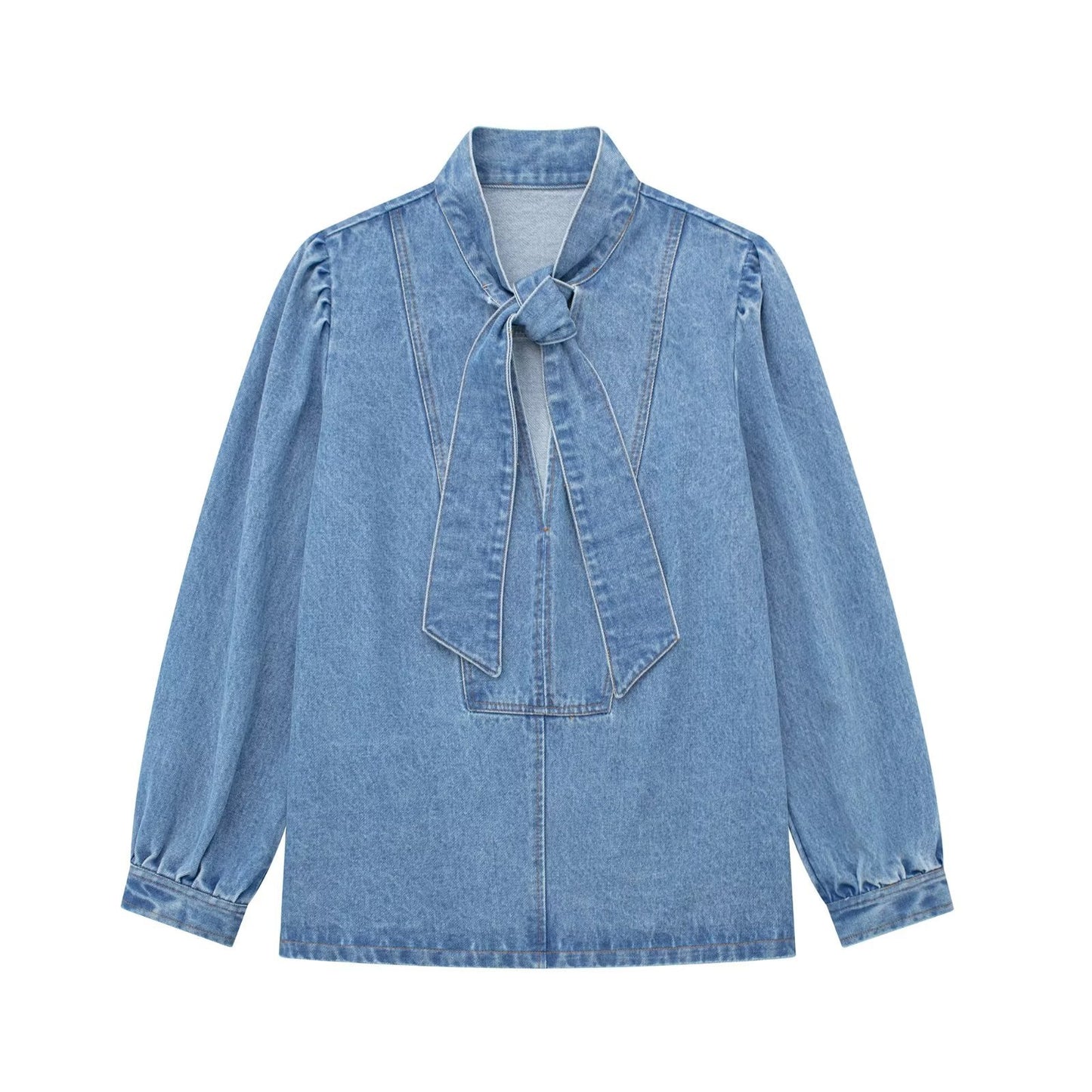 Bowknot Denim Shirt & Denim Cape Skirt Set