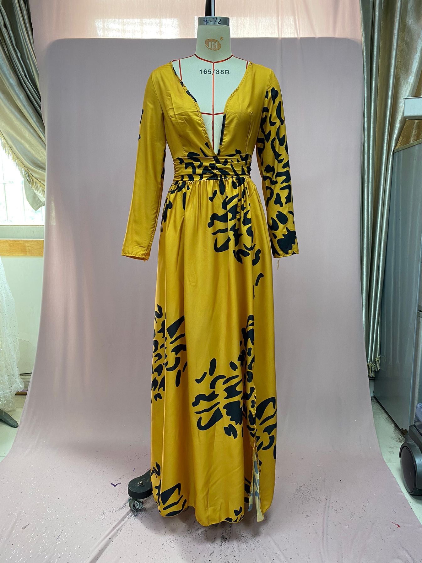 Split Leopard Print Slim Fit Sexy Deep V Plunge Dress