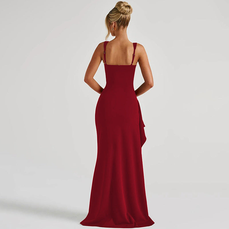 Evening Backless High Slit Red Dress