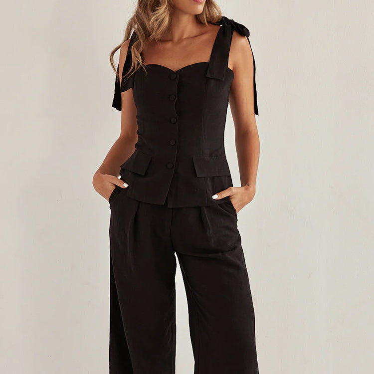 Black Bandeau Sling Pants Set
