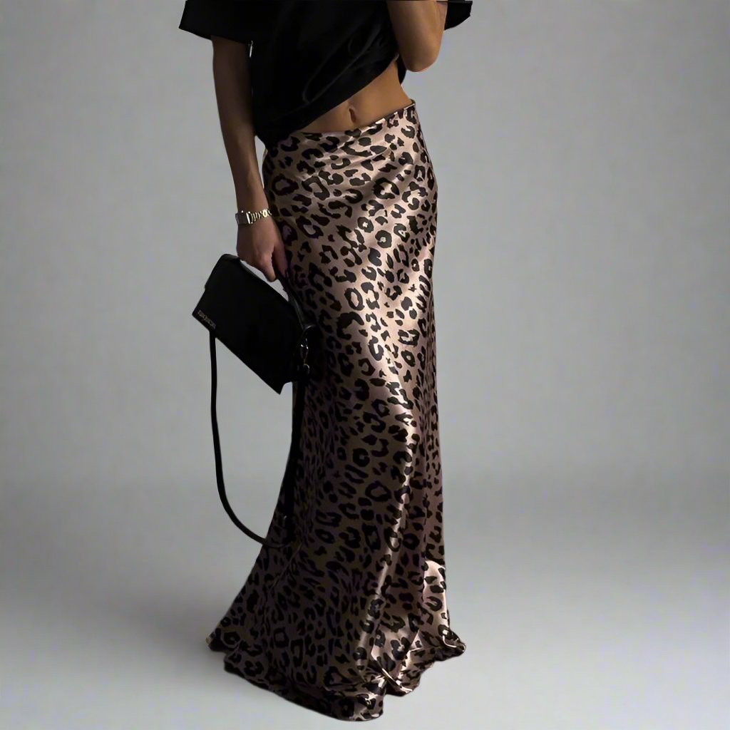 Satin Draping Leopard Print Skirt