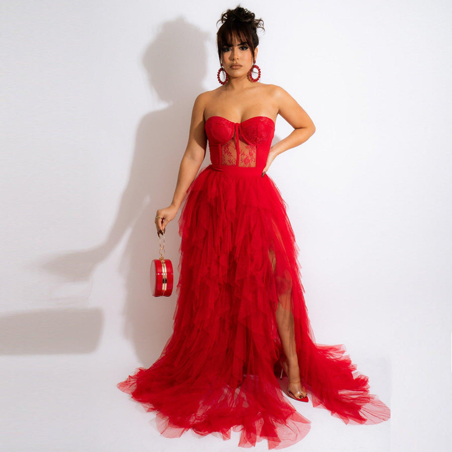 See-through Lace Chest-Wrapped Dress