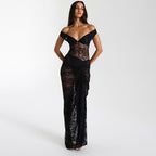 Black Off Shoulder Two piece Lace Lux Set