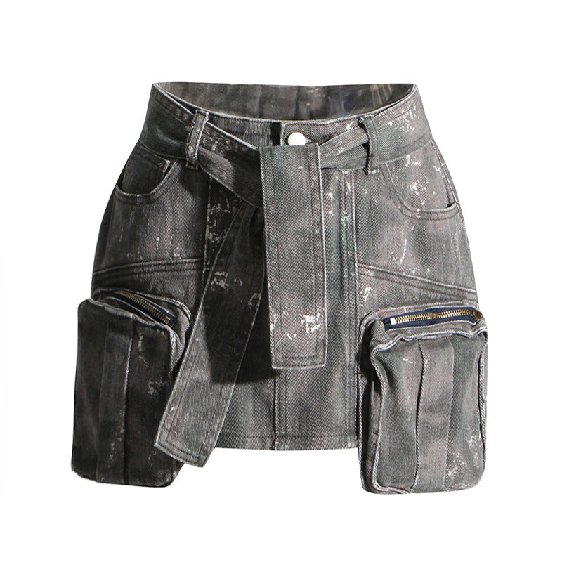 Vintage Sheath Camouflage Denim Skirt