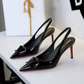 Pointed Stiletto Heel Back Empty V Buckle High Heel Shoes Patent Leather Sexy Red Bottom Party Shoes Pumps Women