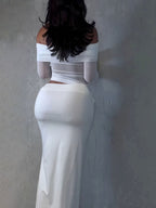 Long Sleeve Sheer Style Off shoulder Maxi Dress