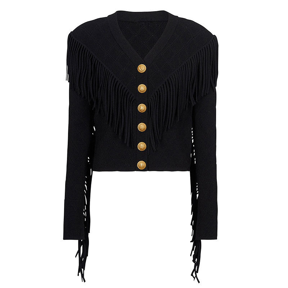 Classic Gold Button Tassel Cardigan