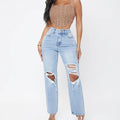 Ripped Washed Wide Leg Jeans