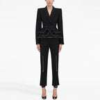 Zipper Ruffled Blazer with Pants Set