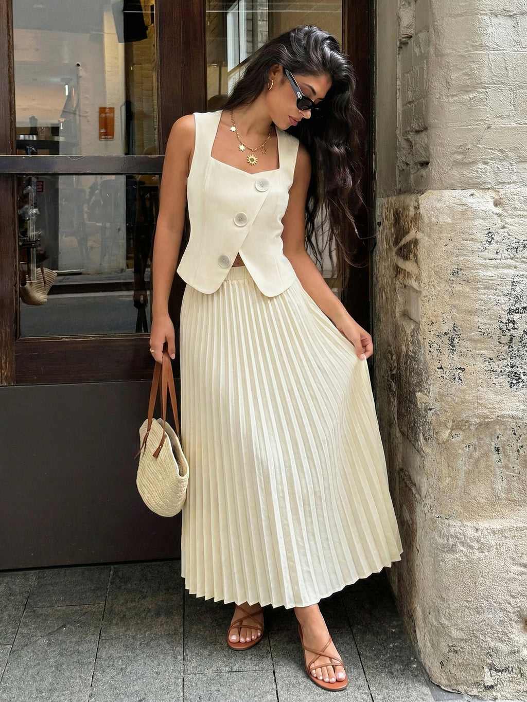 Elegant Pleated Two Piece Skirt Sets