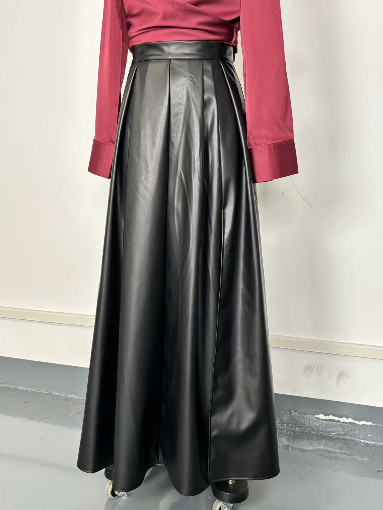 Faux Leather Asymmetric Maxi Skirt