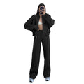 Solid Color Zipper Sweater Sweat Set