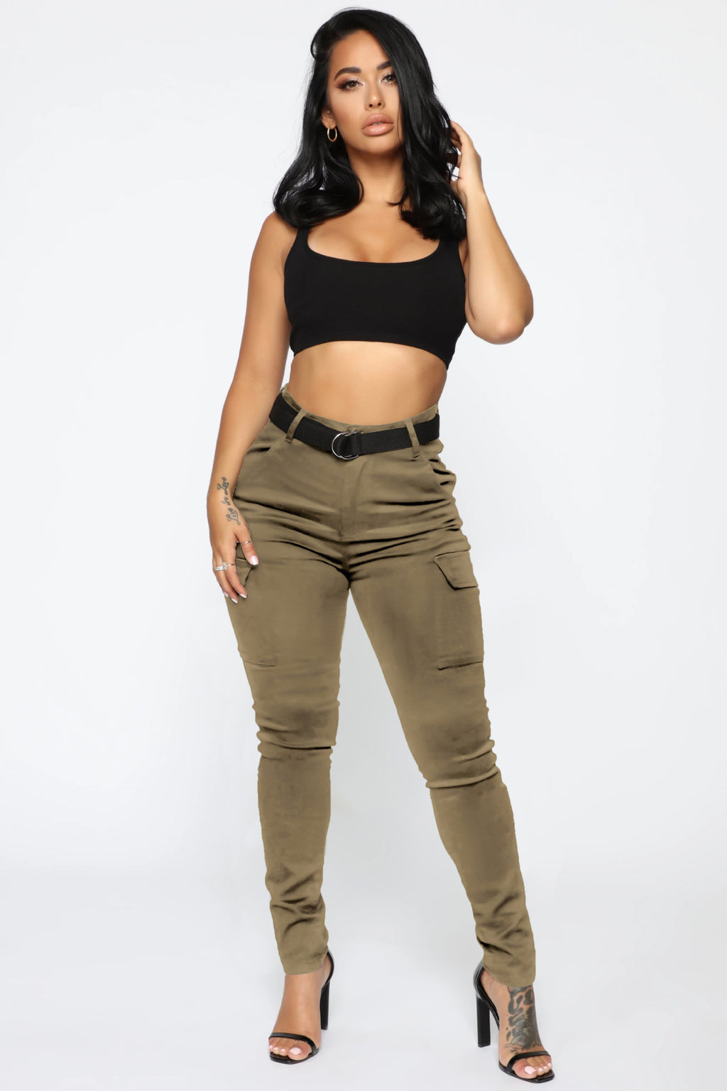 Skinny Stretch Belt Pants