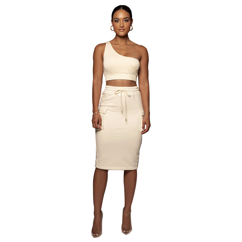 One-Shoulder Top & Mid-Waist Hip Skirt Set