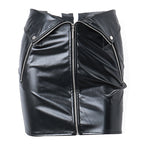 Faux Leather Raise Zipper Skirt