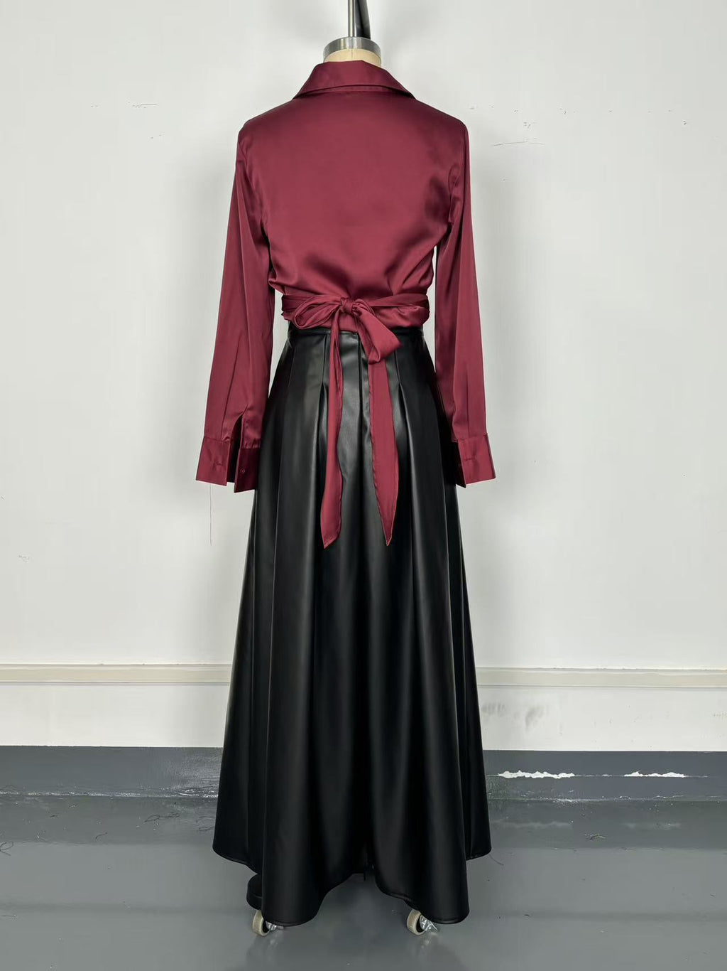 Faux Leather Asymmetric Maxi Skirt