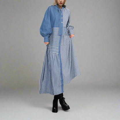 Retro Striped Denim Dress