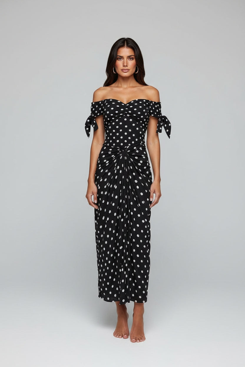 Polka Dot Short Sleeve One-Piece Swimsuit with Split