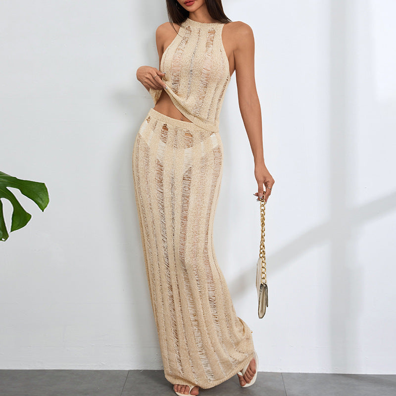 Knitted Sleeveless Beachwear Skirt Set