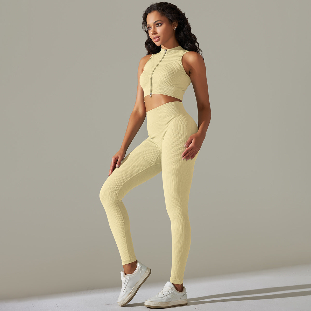 Knitted Zip Up Active Top & Pants Set