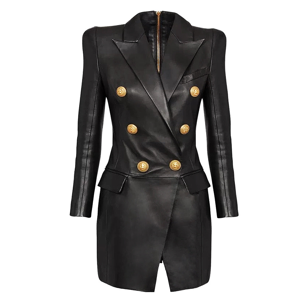 Classic Faux Leather Slimming Suit Dress