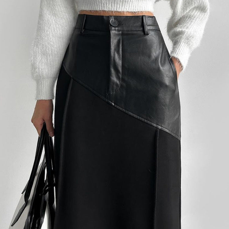 Retro Faux Leather Slit Hip Skirt