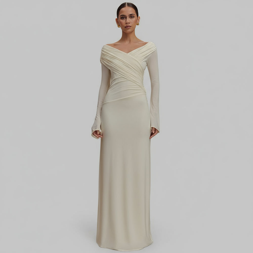 White V neck Ruffled Hip Dress