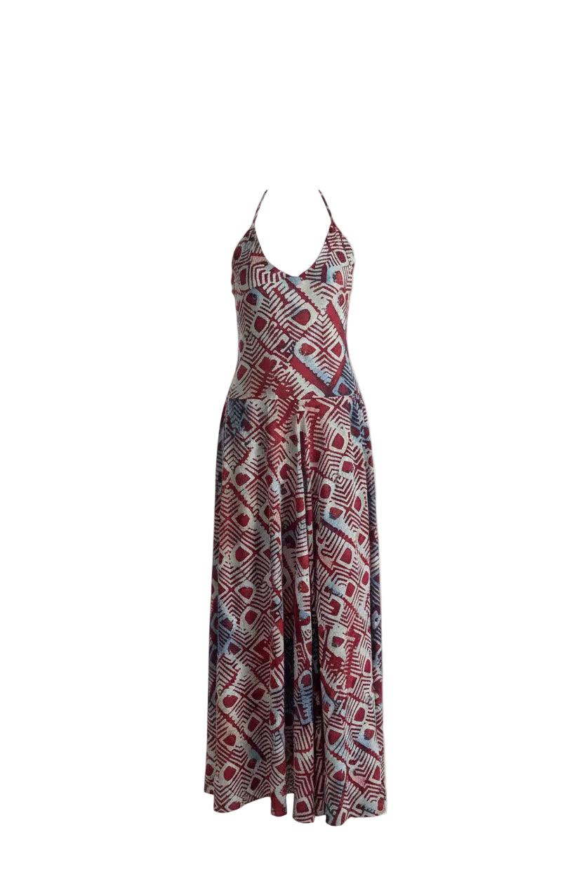 Printing A line Dress Strapped Backless Maxi Dress