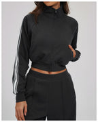 Contrast Color Sweatshirt Coat High Collar Windproof Zipper Pocket Thick Sweater Outdoor Sports Cycling Coat