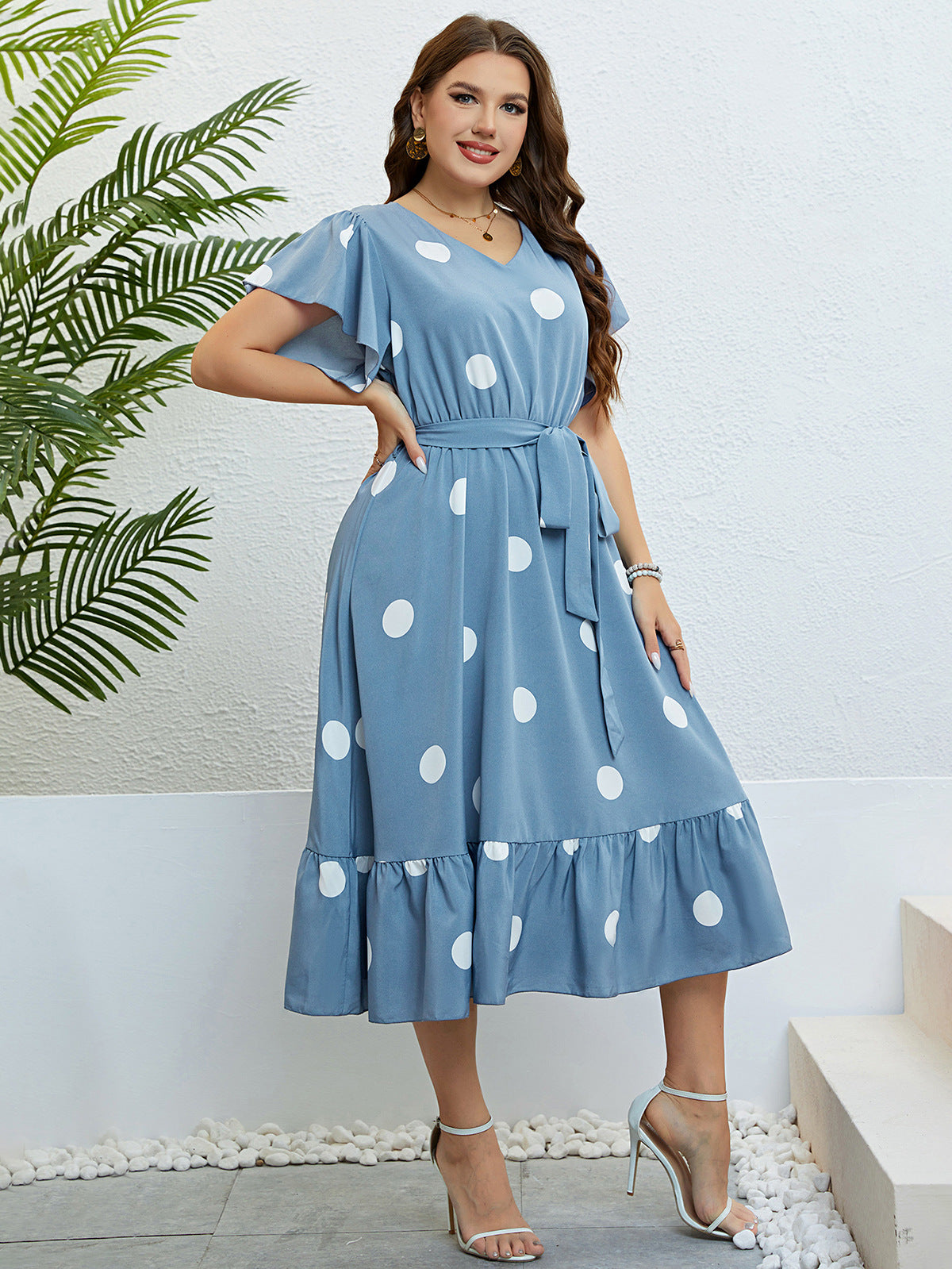 V neck Polka Dot Dress