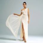 One Shoulder Sheath Sequined Split Wedding Dress