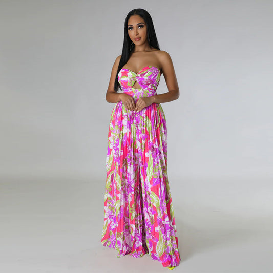 Backless Print Wide Leg Jumpsuit