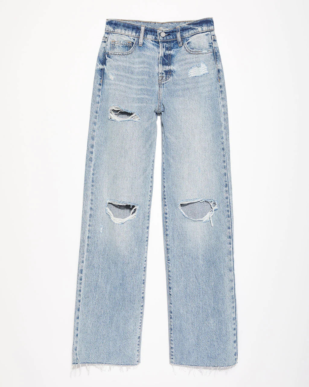 Ripped Washed Raw Heme Jeans