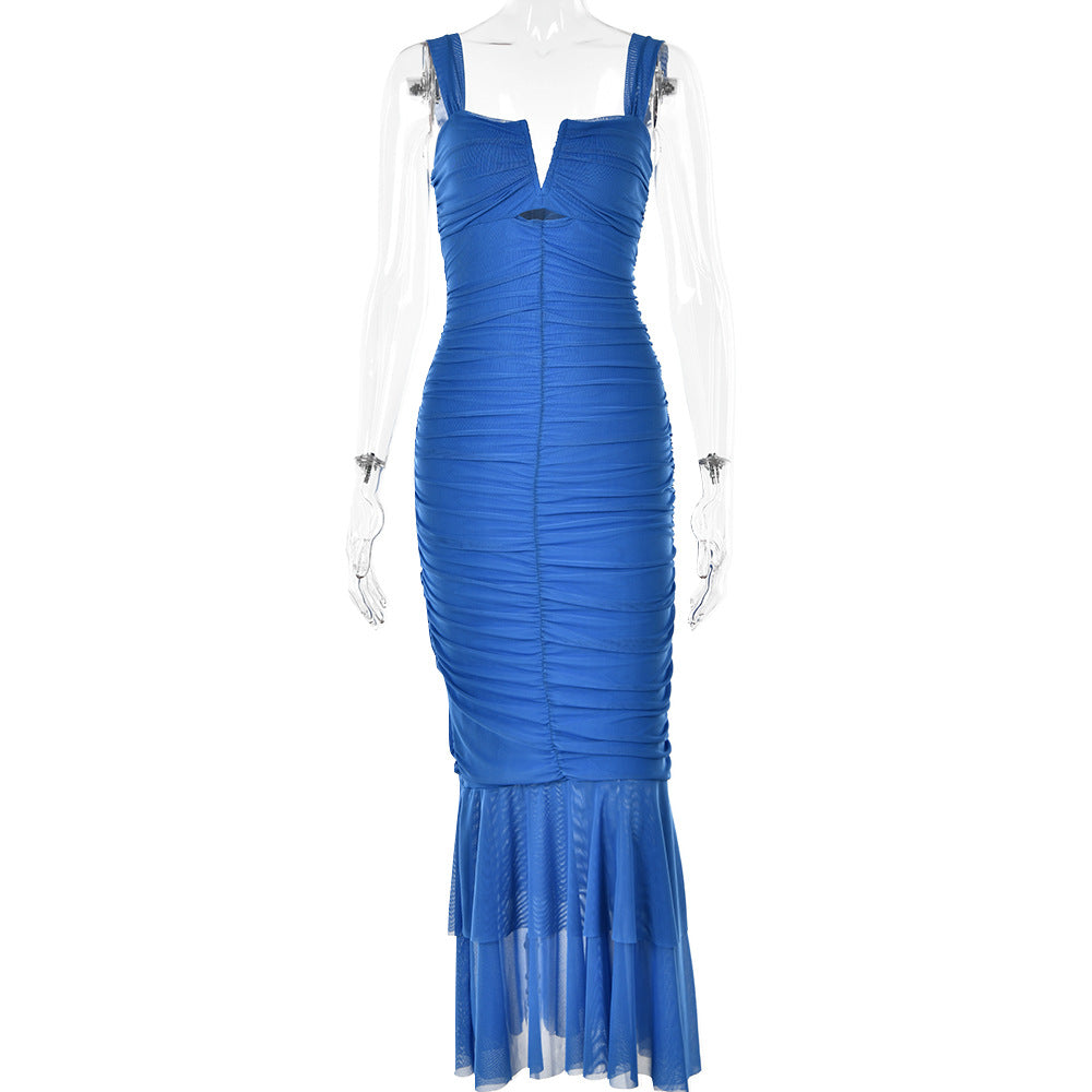 Spring Pleated Fishtail Dress