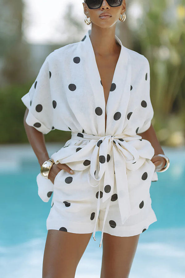 Polka Dot Linen Printed Shorts Set