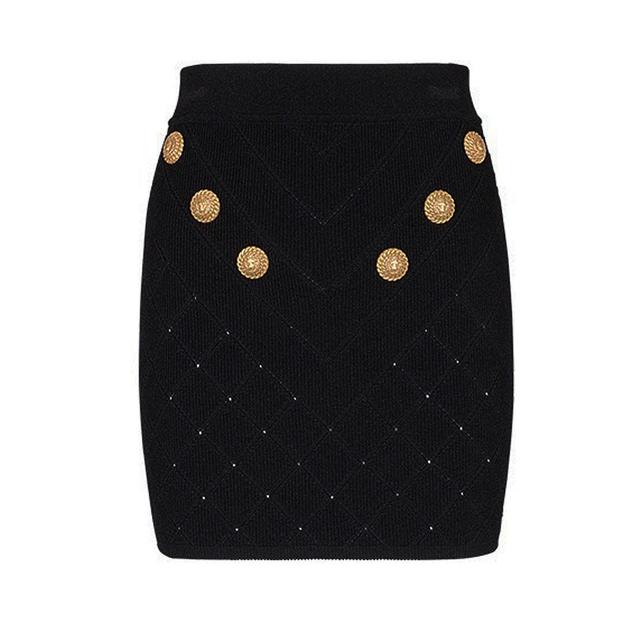 Black Classic Button Knitted Skirt