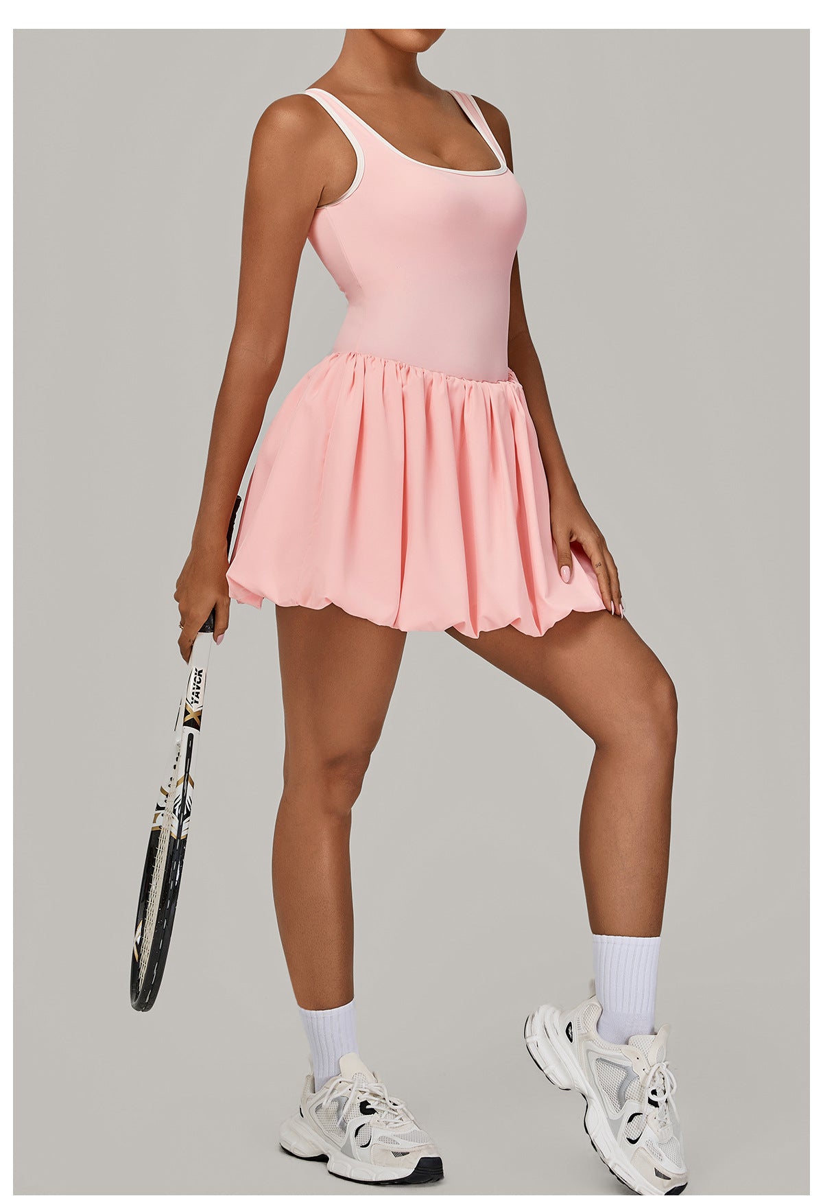 Contrast Color Nude Feel Faux Two Pieces Sports Dress Women Anti Exposure Bottoming Outdoor Running Fitness Tennis Dress