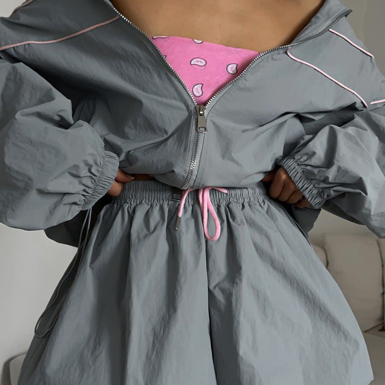 Sports Small Autumn Wear Women Long Sleeve Coat Shorts Loose Two Piece Sets