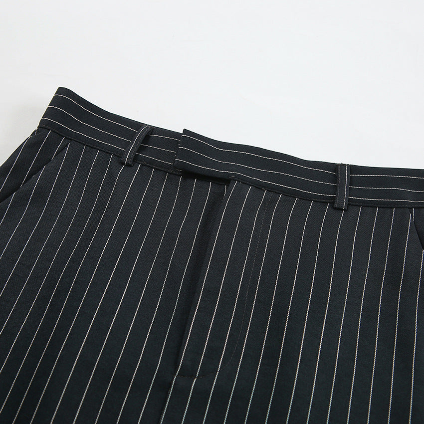 Striped Slit Straight Office Skirt