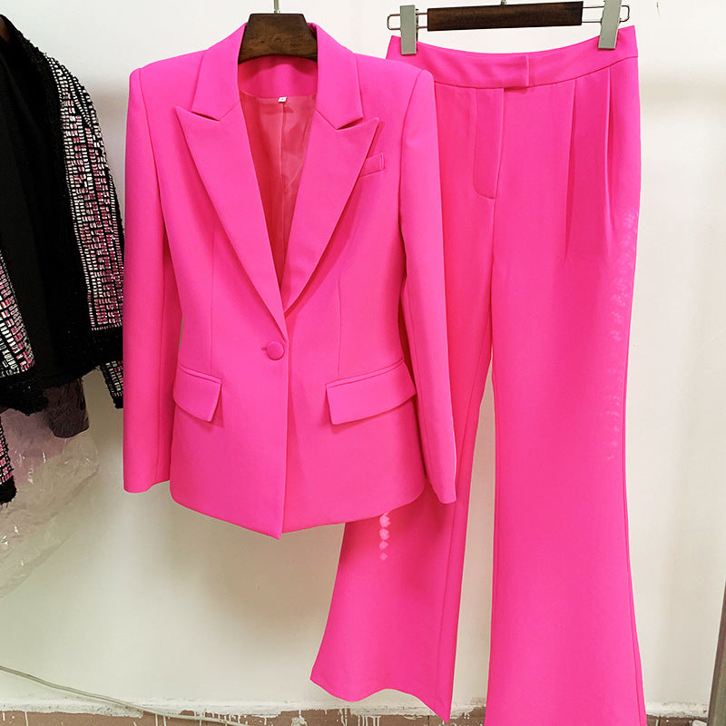 One Button Slim Blazer Bell Bottom Pants Suit