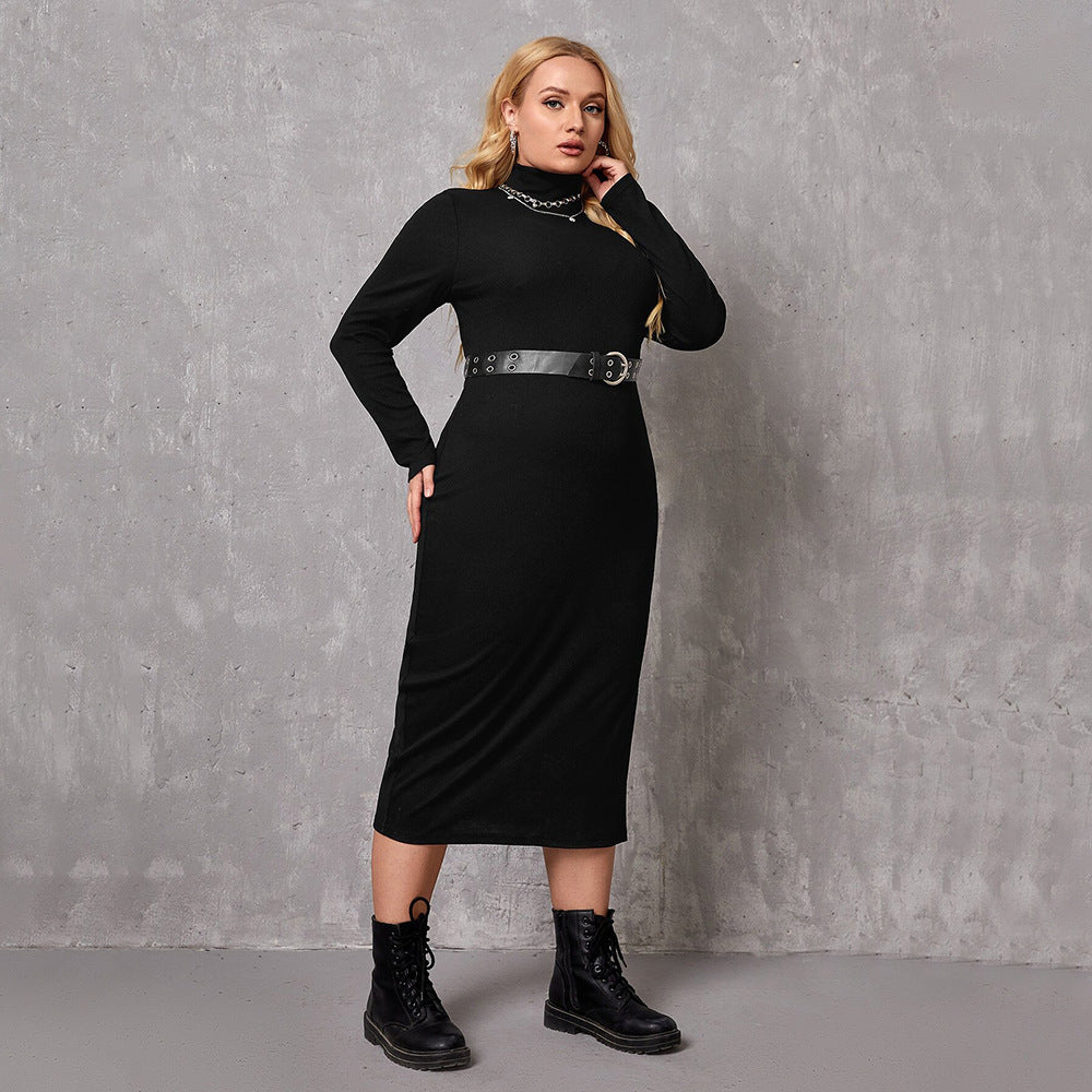 Curve Turtleneck Bottoming Mid Length Dress