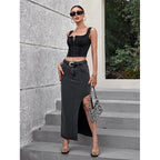 Slit Denim Skirt
