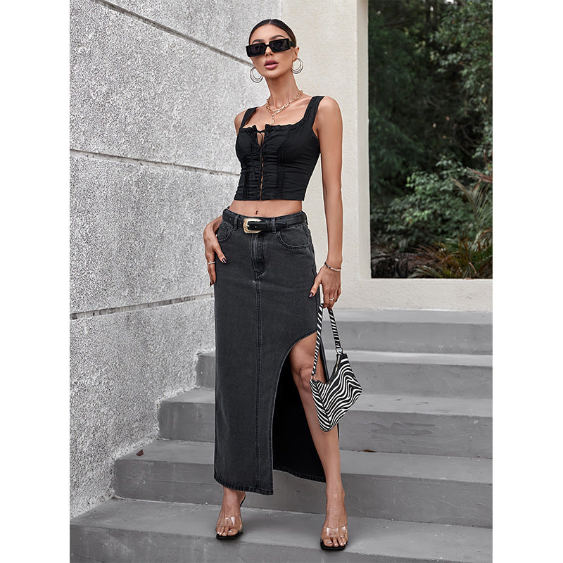 Slit Denim Skirt